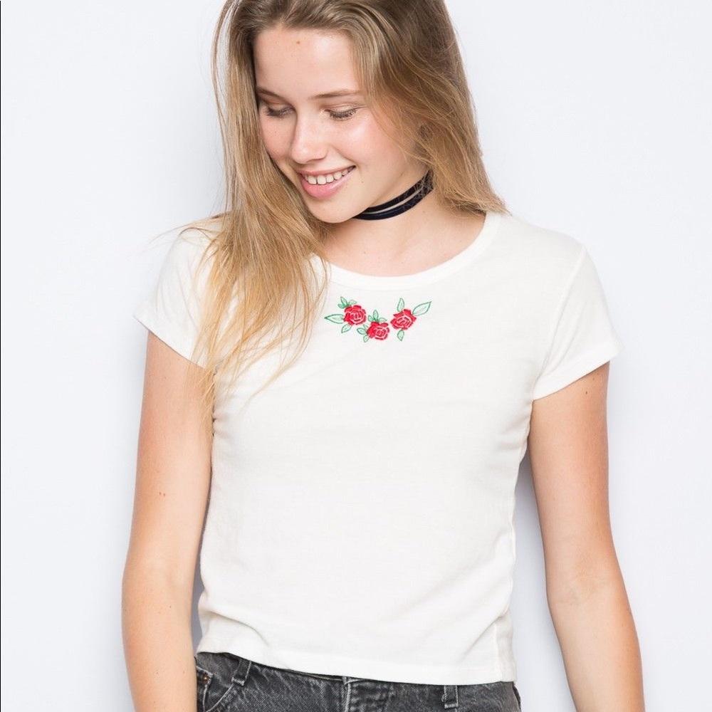 Brandy Melville Rose Embroidered Top